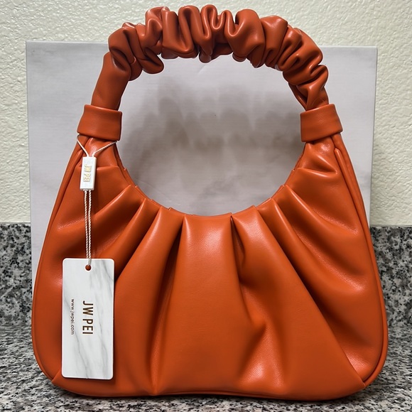 JW Pei Gabbi Ruched Hobo Handbag - Orange - Picture 3 of 5